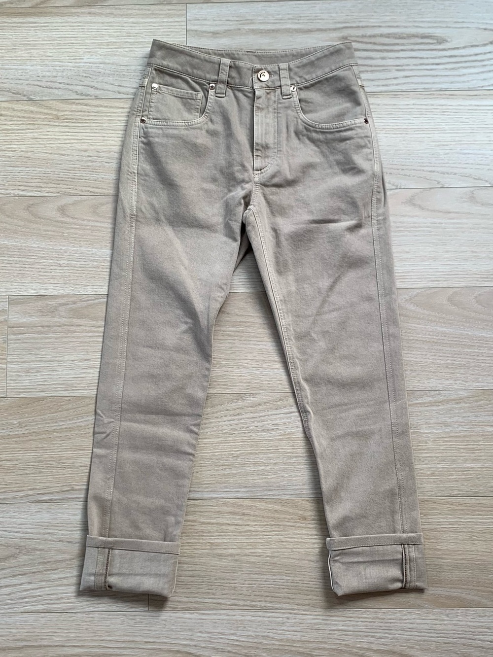 Brunello Cucinelli Straight Leg Beige Jean Mid Rise NWT Size 0